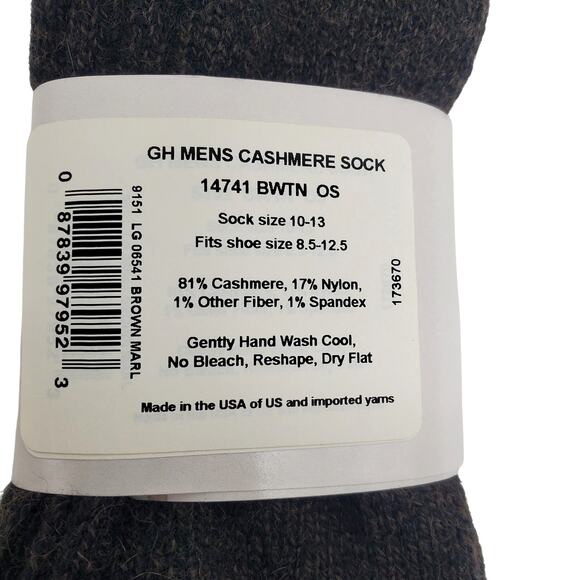 Mens Ribbed 81% Cashmere Mid Calf Socks 10-13 Warm Cozy Garnet Hill Brown Marl - Picture 5 of 7